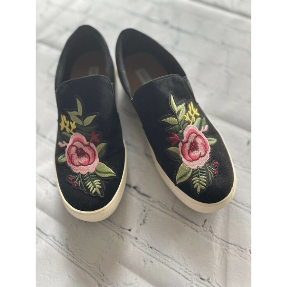 Steve Madden Garcie Floral Platform Shoes Sz 9Black Embroidered Slides - Picture 4 of 9